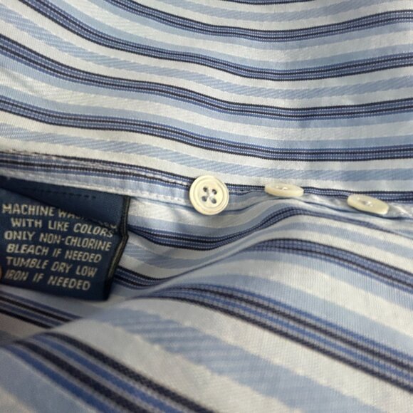 Faconnable Mens Long Sleeve Striped Button-Up Shirt Size Large Blue White Cotton - Picture 4 of 7
